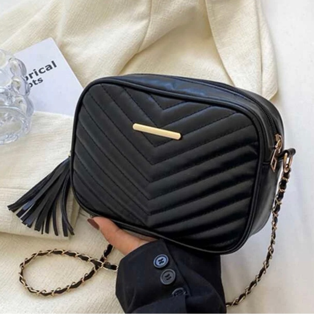 Pu Leather Chain Square Bag-Black